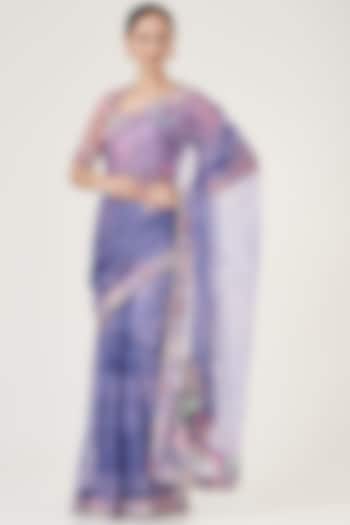 Purple Organza Embroidered Wedding Saree Set by LAXMISHRIALI at Pernia's Pop Up Shop