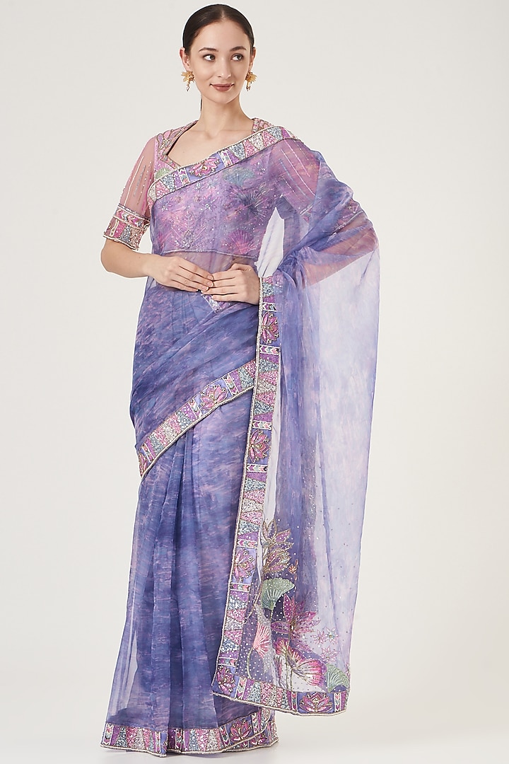 Purple Organza Embroidered Saree Set by LAXMISHRIALI