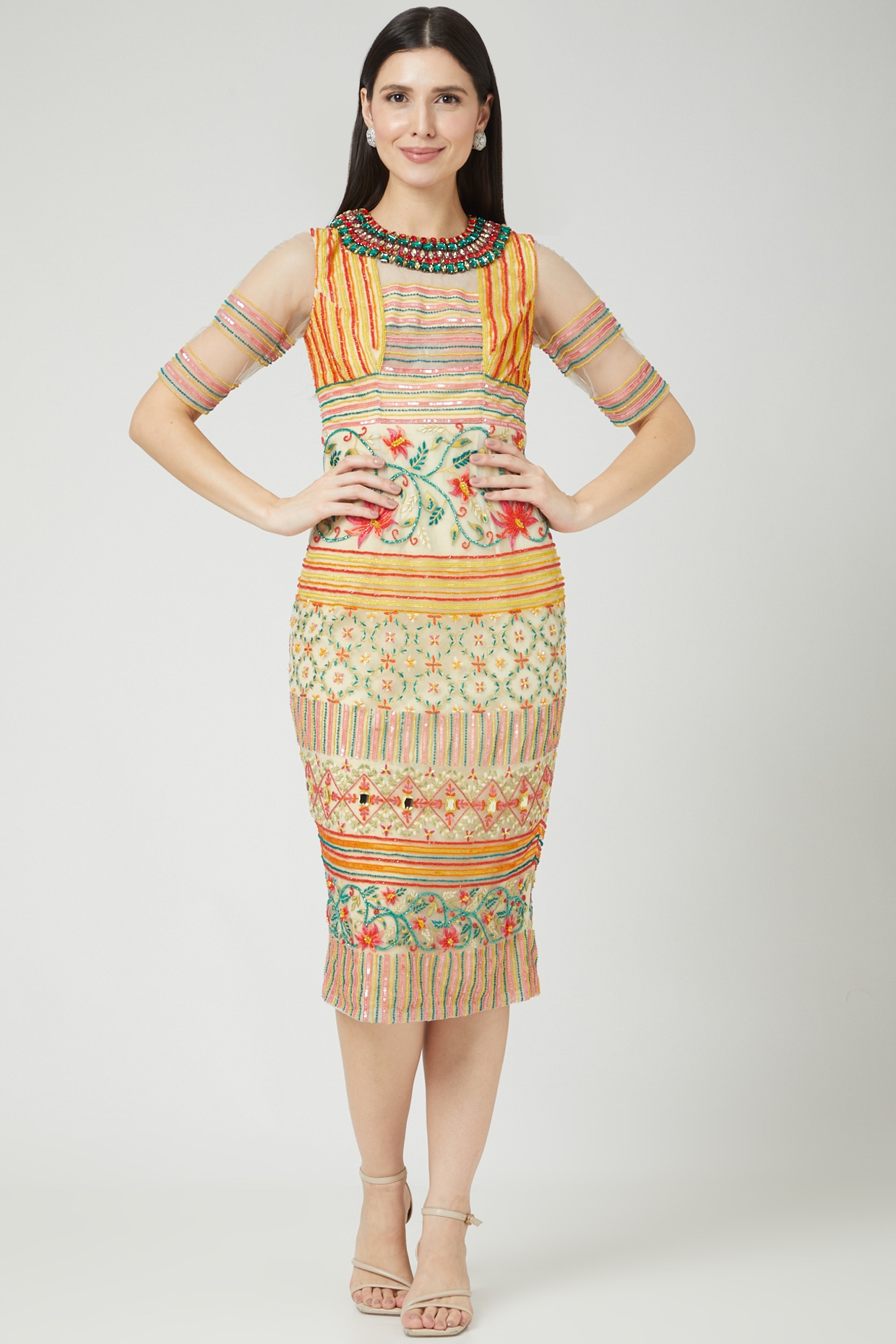 Jacquin embroidered midi clearance dress