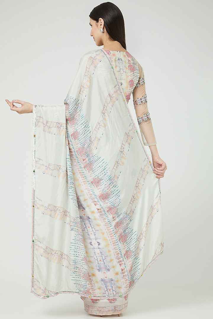 White Printed Party Wear Saree Set by LAXMISHRIALI at Pernia's Pop Up Shop