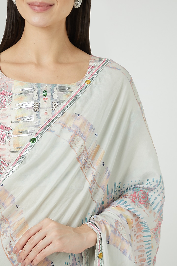 White Printed Party Wear Saree Set by LAXMISHRIALI at Pernia's Pop Up Shop