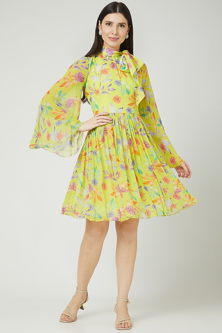 Yellow Floral Printed Summer Dress by LAXMISHRIALI at Pernia's Pop Up Shop