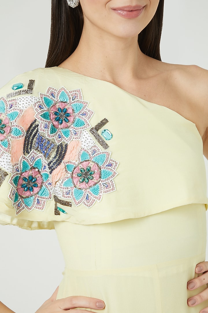 Yellow Crepe Jumpsuit by LAXMISHRIALI at Pernia's Pop Up Shop