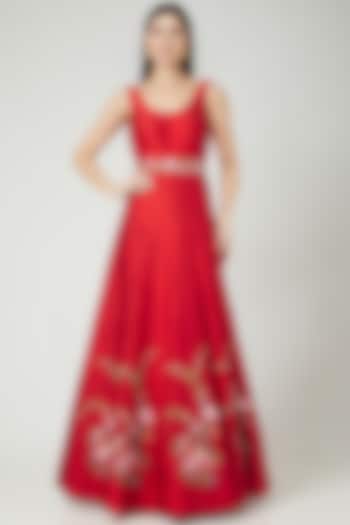Red Embroidered Gown by LAXMISHRIALI