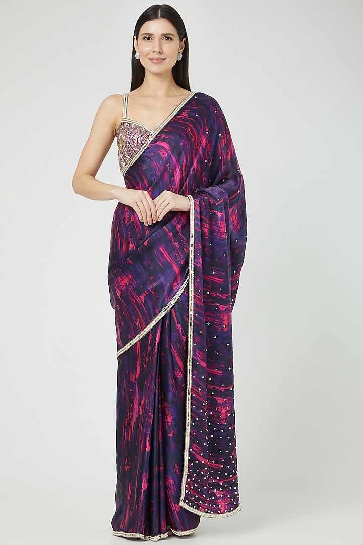 Purple Digital Printed Saree Set by LAXMISHRIALI