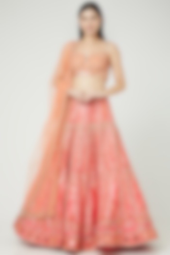 Coral Printed & Embroidered Lehenga Set by LAXMISHRIALI
