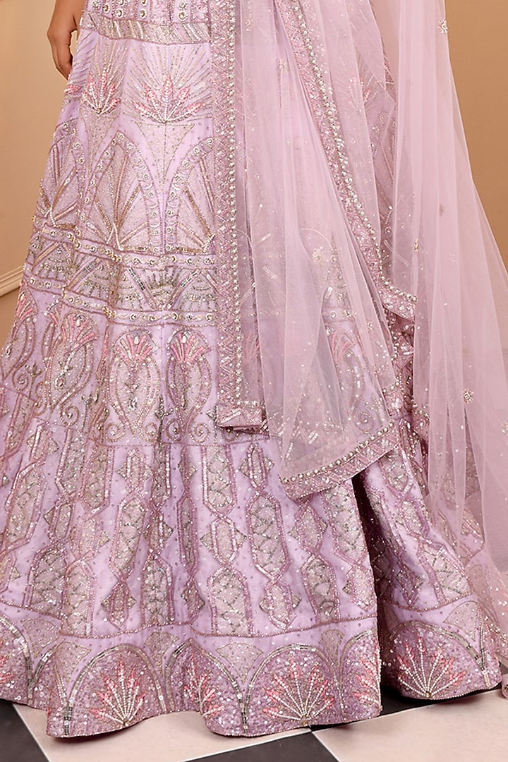 Purple Satin Organza Embellished Bridal Anarkali Set by LAXMISHRIALI at Pernia's Pop Up Shop