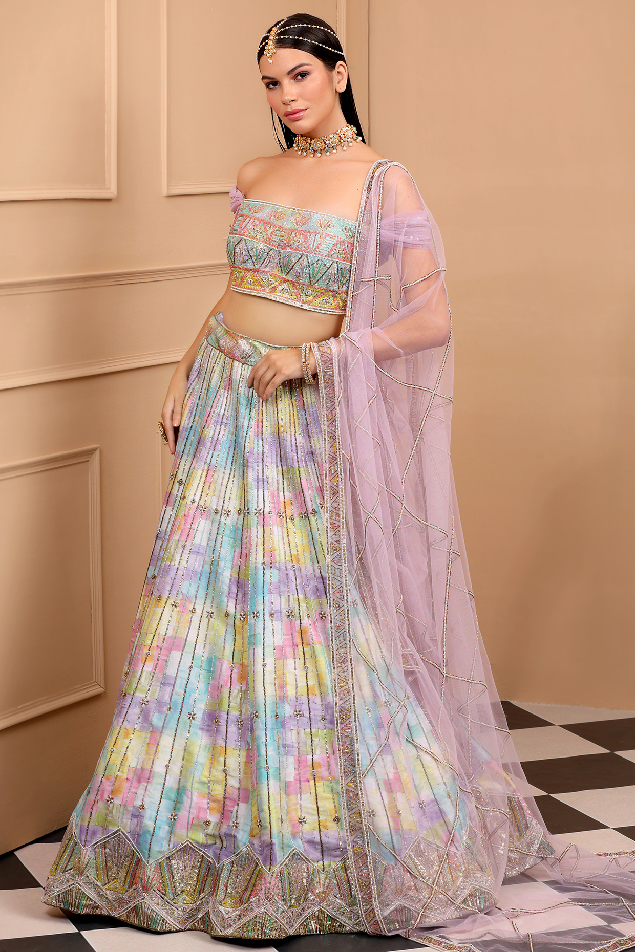 Multi-Colored Silk Embroidered & Printed Wedding Lehenga Set by LAXMISHRIALI at Pernia's Pop Up Shop