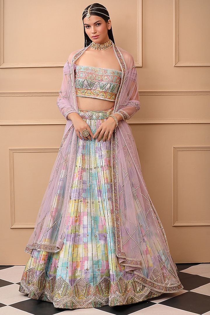 Multi-Colored Silk Embroidered & Printed Wedding Lehenga Set by LAXMISHRIALI at Pernia's Pop Up Shop
