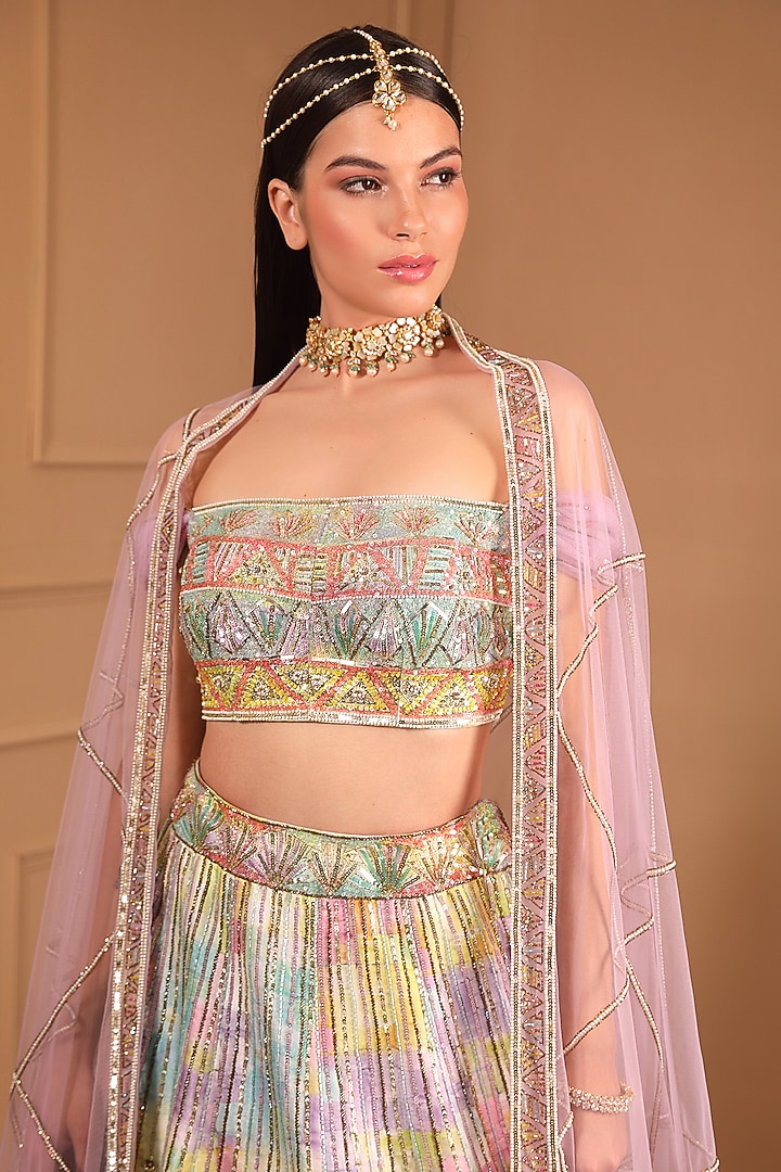 Multi-Colored Silk Embroidered & Printed Wedding Lehenga Set by LAXMISHRIALI at Pernia's Pop Up Shop