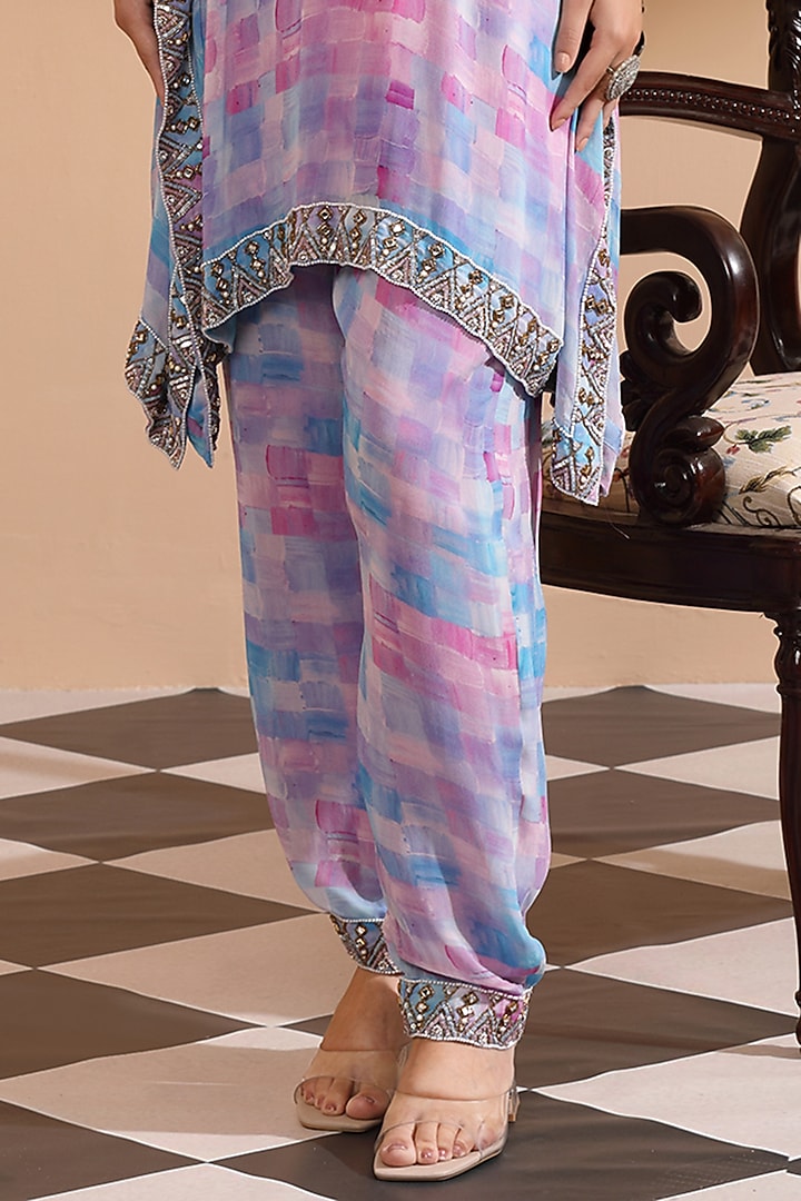 Pink & Blue Georgette Embroidered & Printed Kaftan Set by LAXMISHRIALI at Pernia's Pop Up Shop