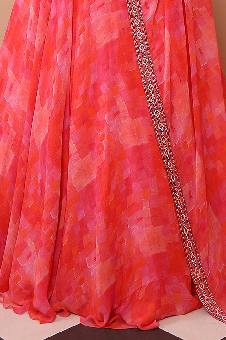 Coral Georgette Embroidered & Printed Wedding Lehenga Set by LAXMISHRIALI at Pernia's Pop Up Shop