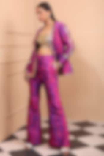 Purple & Magenta Silk Dupion Embroidered & Printed Blazer Set by LAXMISHRIALI