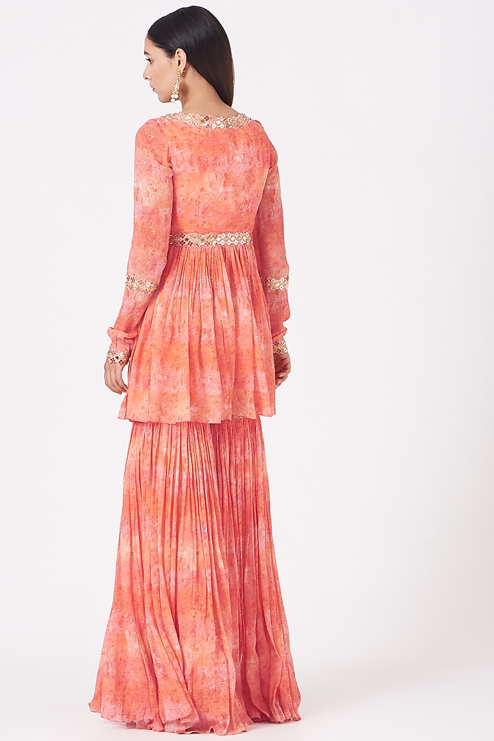 Coral Orange Digital Printed Wedding Sharara Set by LAXMISHRIALI at Pernia's Pop Up Shop