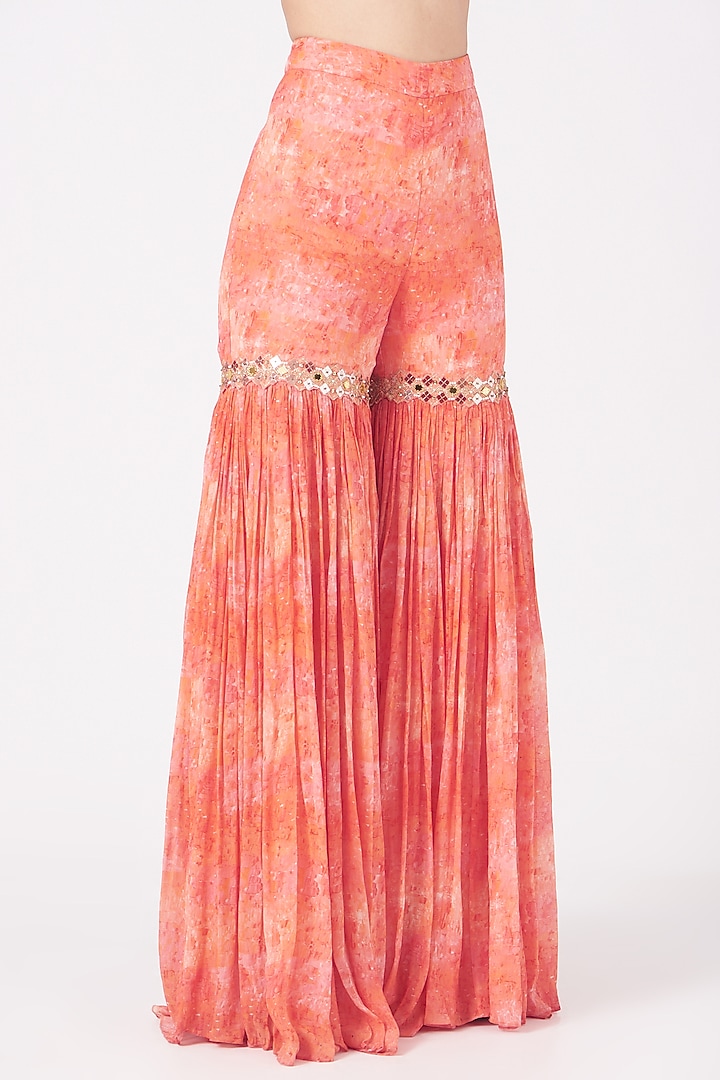 Coral Orange Digital Printed Wedding Sharara Set by LAXMISHRIALI at Pernia's Pop Up Shop
