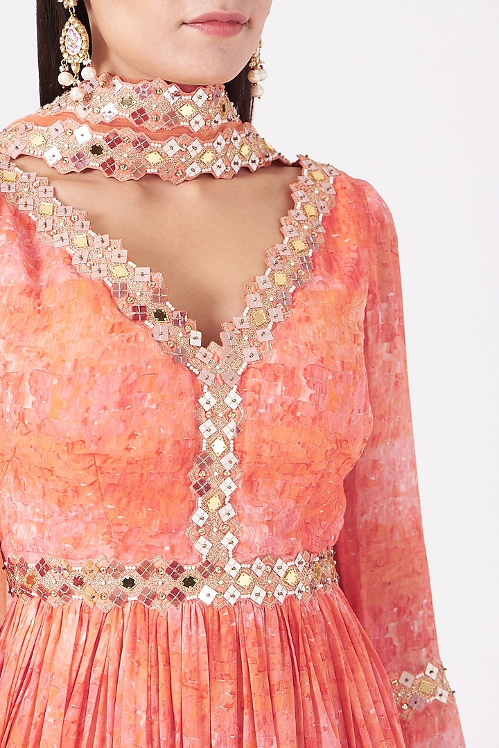 Coral Orange Digital Printed Wedding Sharara Set by LAXMISHRIALI at Pernia's Pop Up Shop