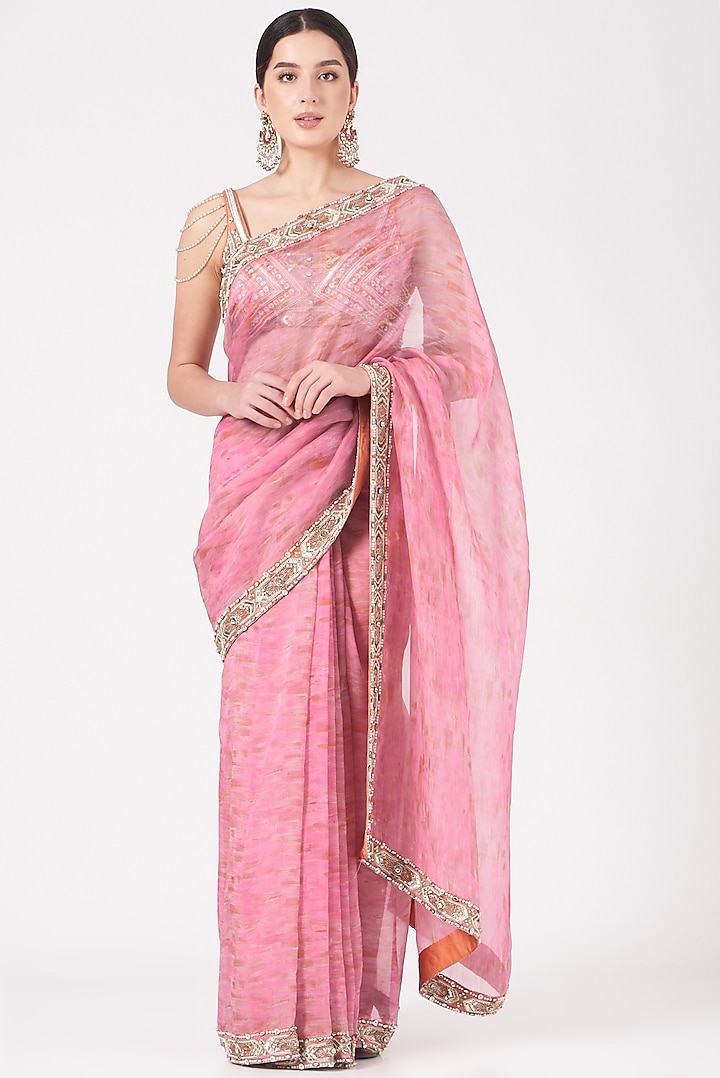 Pink Digital Printed Saree Set by LAXMISHRIALI