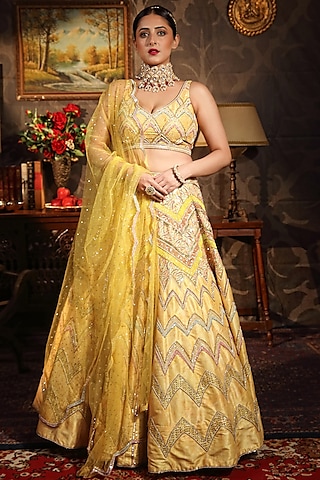 Yellow Embroidered Lehenga Set by LAXMISHRIALI