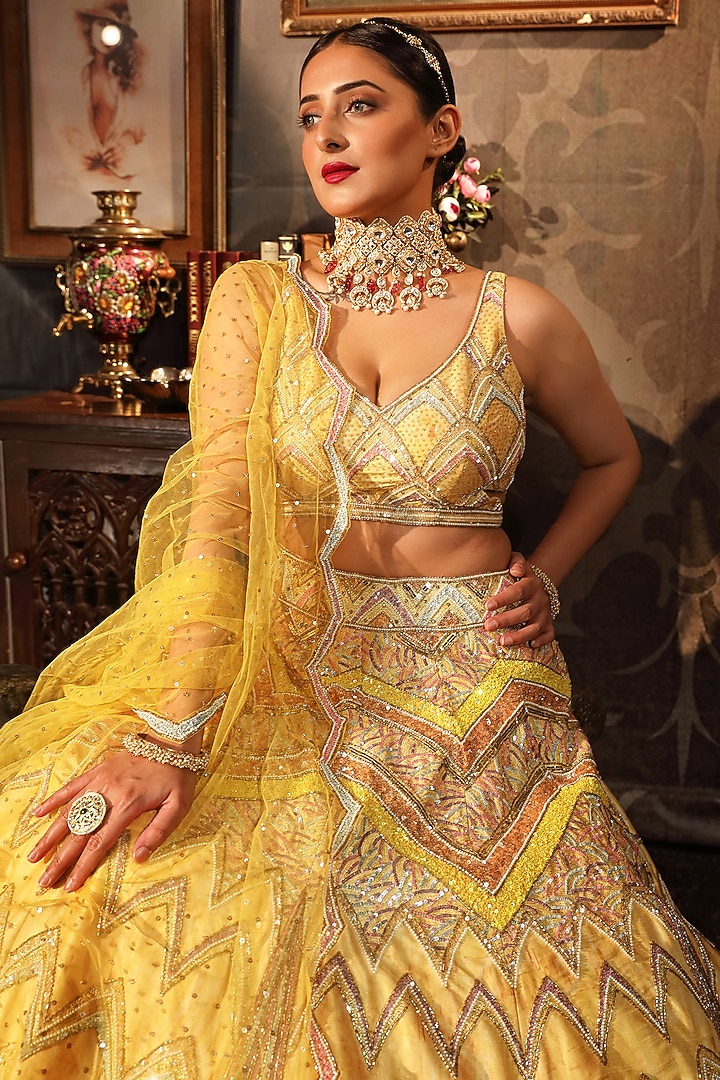 Yellow Embroidered Wedding Lehenga Set by LAXMISHRIALI at Pernia's Pop Up Shop
