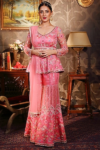 Rose Pink Printed Sharara Set by LAXMISHRIALI