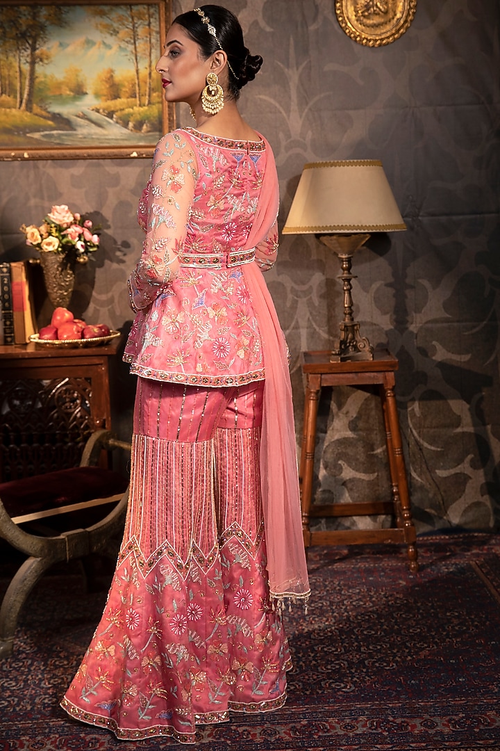 Rose Pink Printed Wedding Sharara Set by LAXMISHRIALI at Pernia's Pop Up Shop