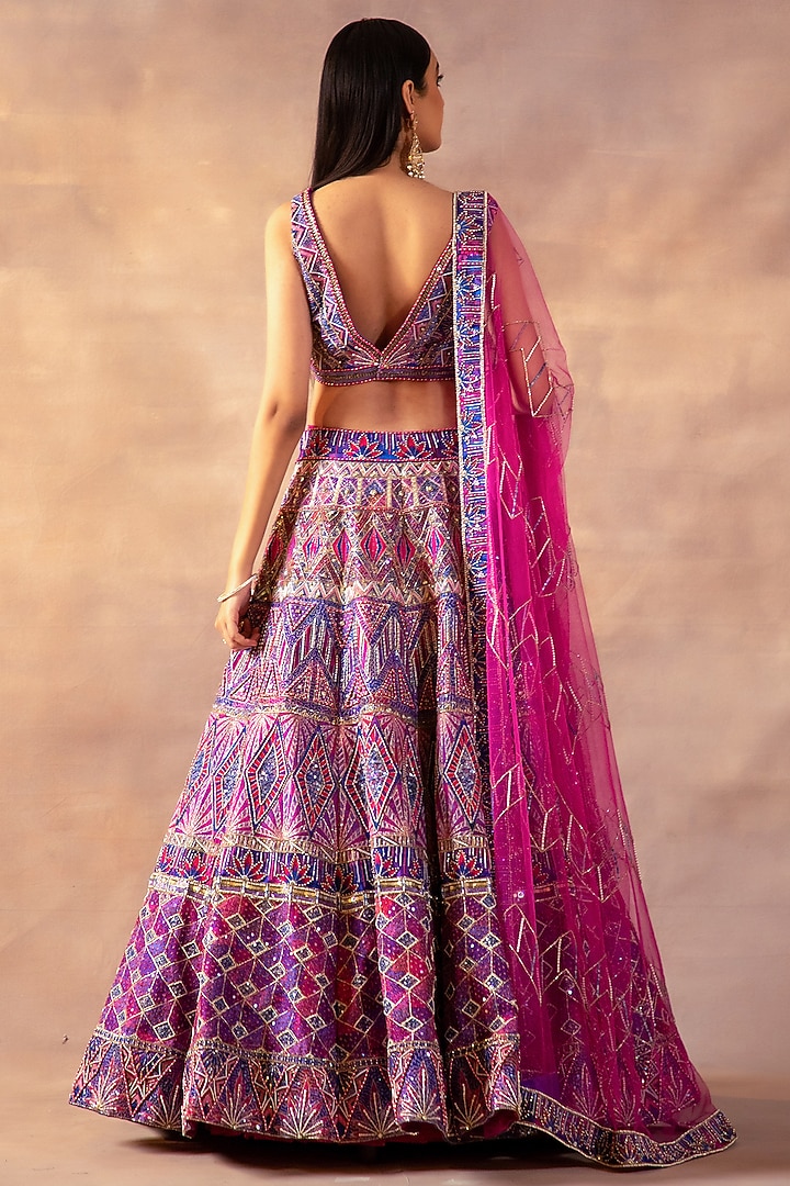 Purple & Pink Silk Digital Printed Bridal Lehenga Set by LAXMISHRIALI at Pernia's Pop Up Shop