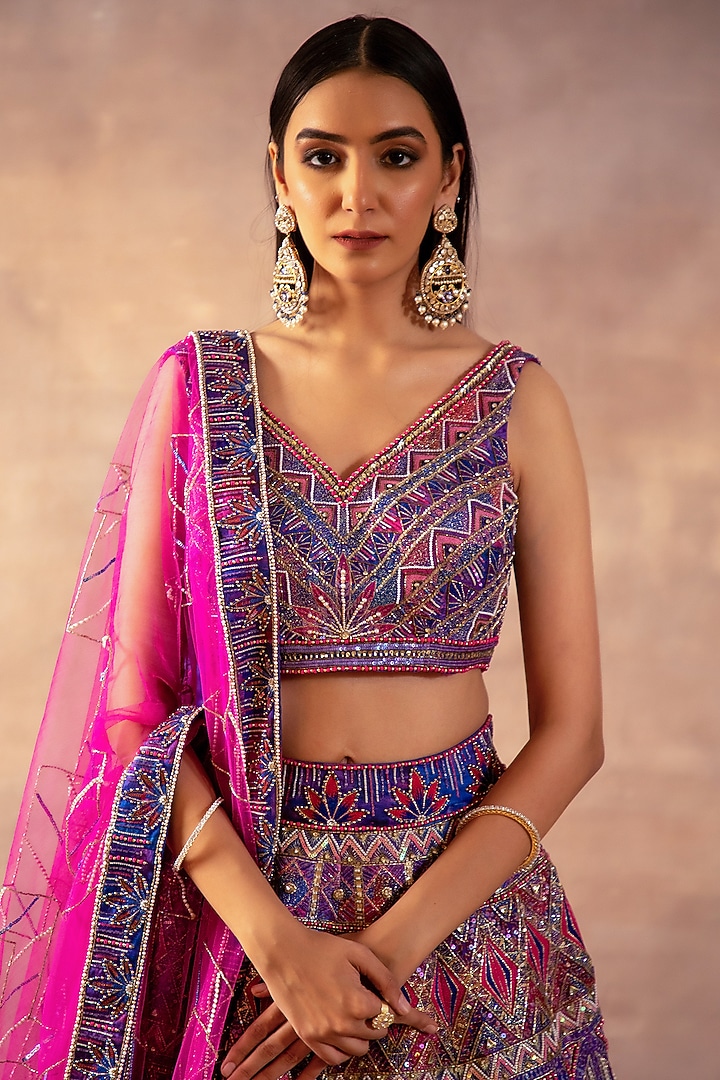 Purple & Pink Silk Digital Printed Bridal Lehenga Set by LAXMISHRIALI at Pernia's Pop Up Shop