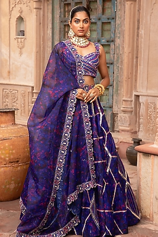 Blue Organza Digital Printed & Embroidered Lehenga Set by LAXMISHRIALI