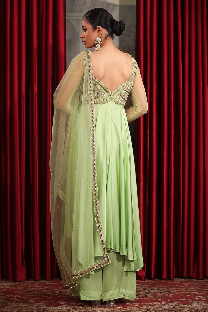 Mint Green Crepe Satin 3D Sequins Embroidered Kurta Set by LAXMISHRIALI at Pernia's Pop Up Shop