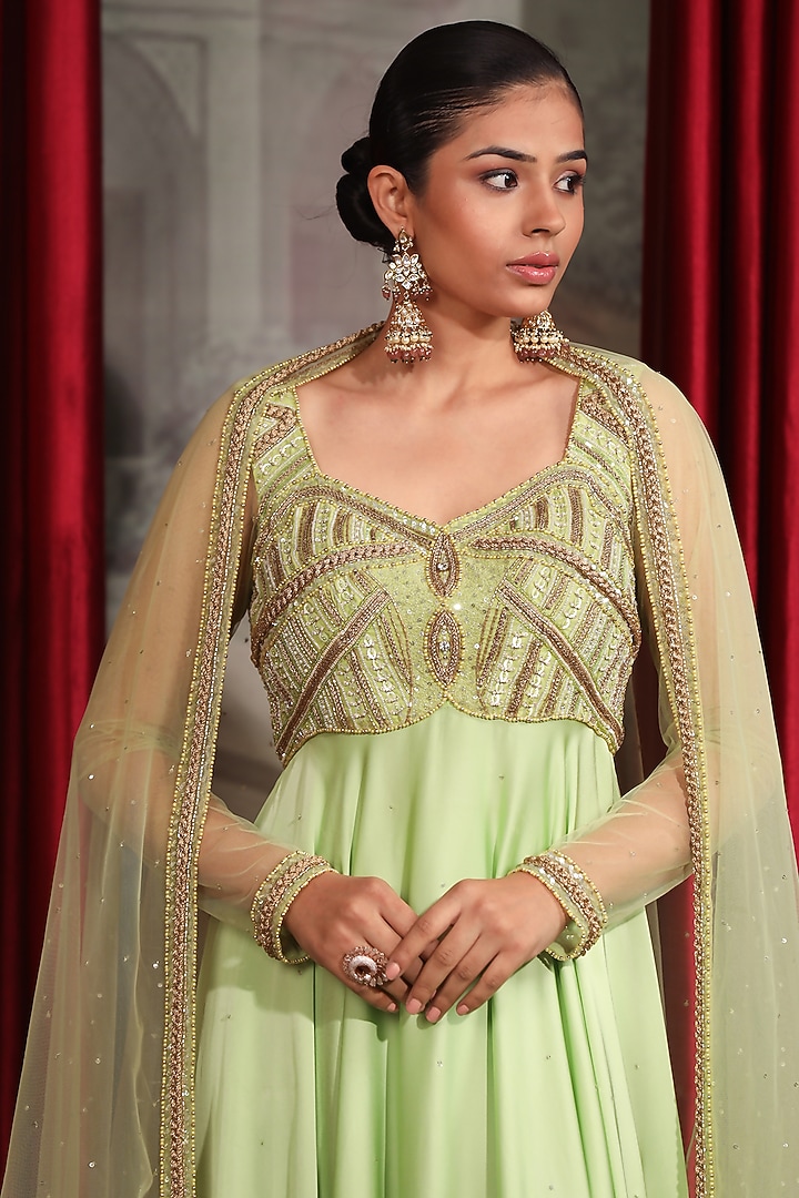 Mint Green Crepe Satin 3D Sequins Embroidered Kurta Set by LAXMISHRIALI at Pernia's Pop Up Shop