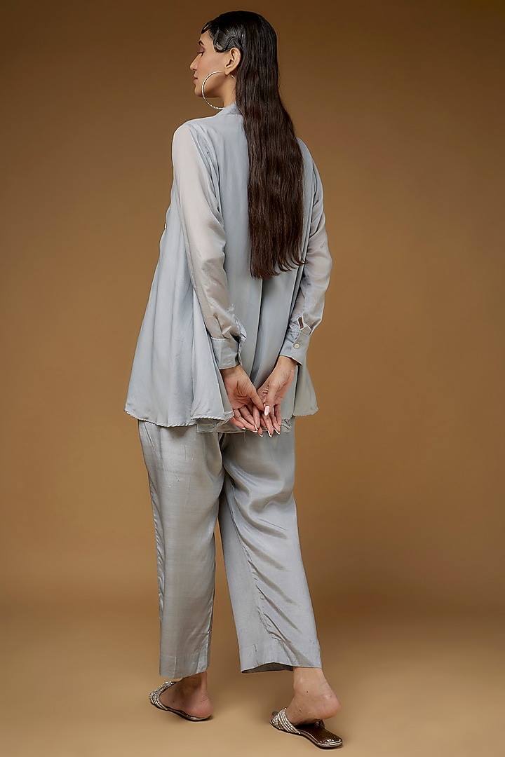Grey Habutai Silk Embroidered Co-Ord Set by LAYA GONUGUNTLA at Pernia's Pop Up Shop