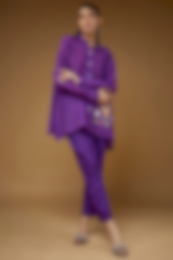 Purple Habutai Silk Embroidered Co-Ord Set by LAYA GONUGUNTLA