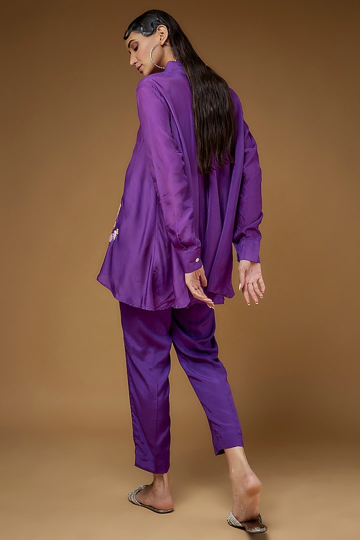 Purple Habutai Silk Embroidered Co-Ord Set by LAYA GONUGUNTLA at Pernia's Pop Up Shop