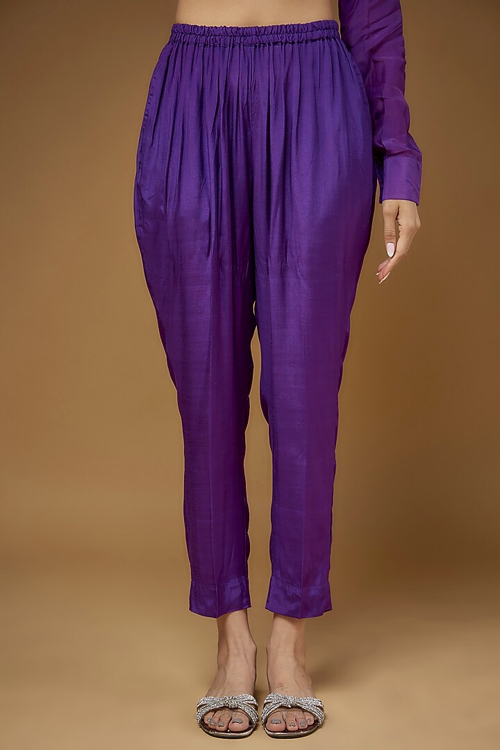 Purple Habutai Silk Embroidered Co-Ord Set by LAYA GONUGUNTLA at Pernia's Pop Up Shop