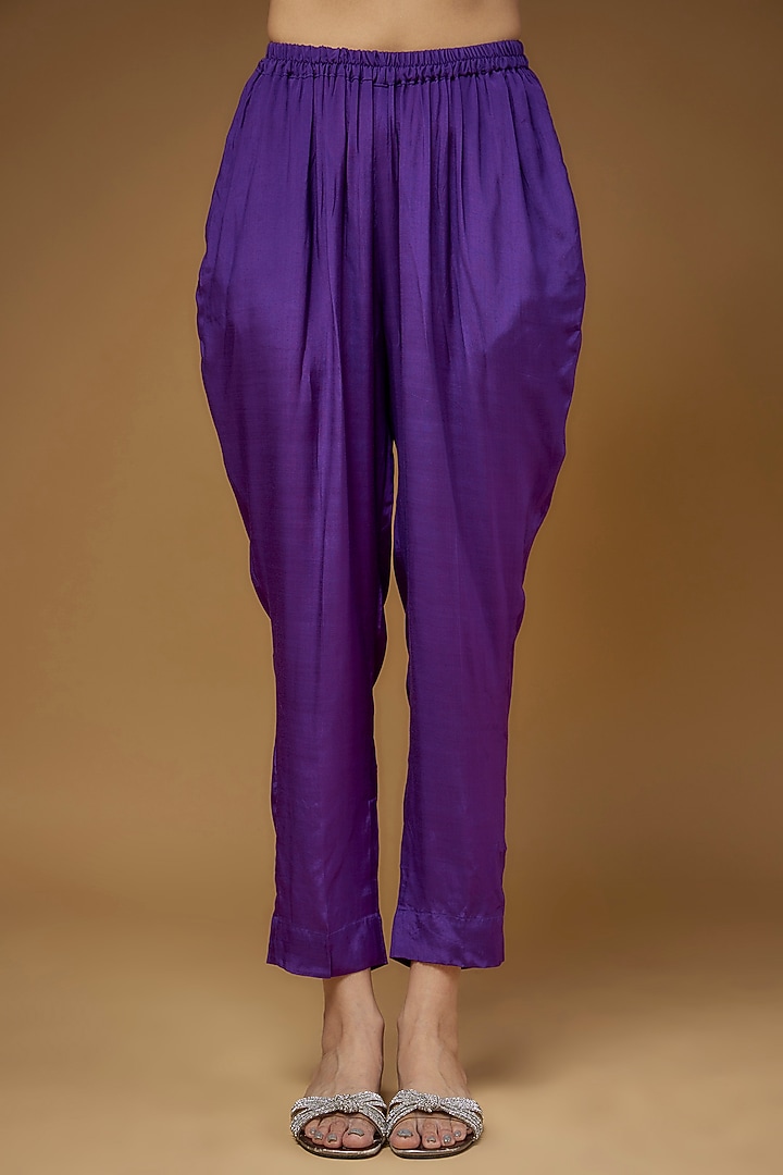Purple Habutai Silk Embroidered Co-Ord Set by LAYA GONUGUNTLA at Pernia's Pop Up Shop