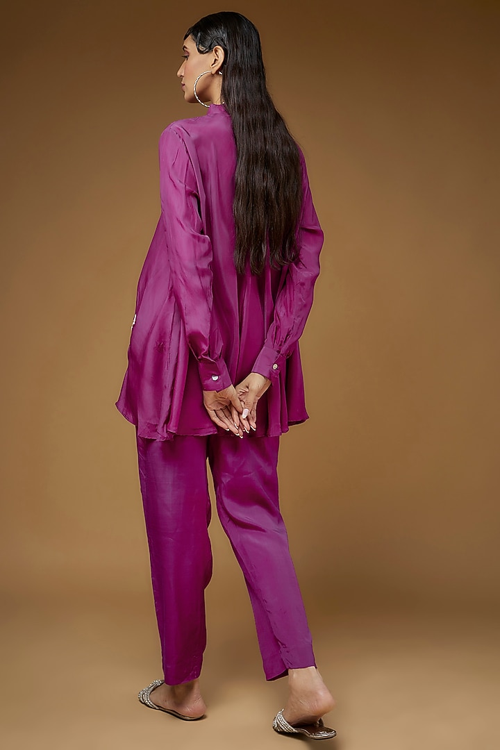 Pink Pure Habutai Silk Embroidered Co-Ord Set by LAYA GONUGUNTLA at Pernia's Pop Up Shop