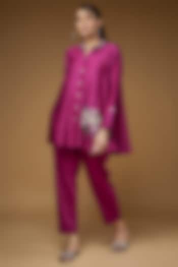 Pink Pure Chanderi Silk Embroidered Co-Ord Set by LAYA GONUGUNTLA
