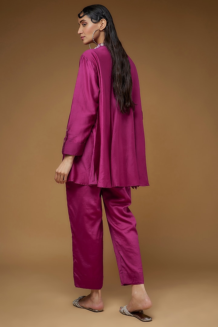 Pink Pure Chanderi Silk Embroidered Co-Ord Set by LAYA GONUGUNTLA at Pernia's Pop Up Shop