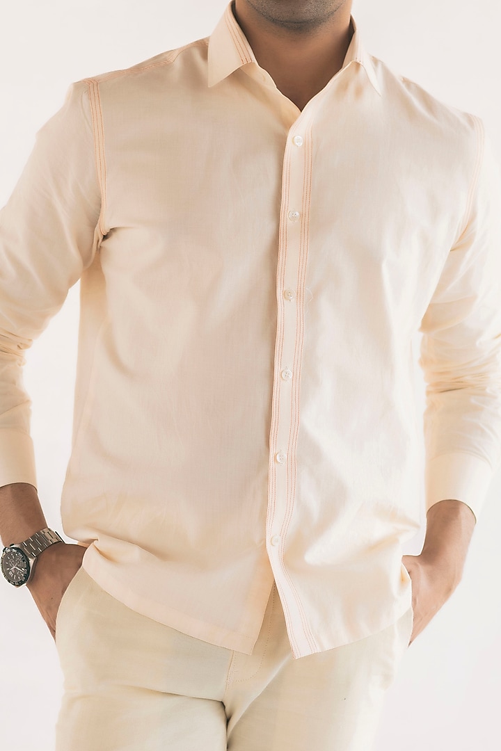White Handwoven Cotton Party Wear Shirt by VAANI BESWAL MEN at Pernia's Pop Up Shop
