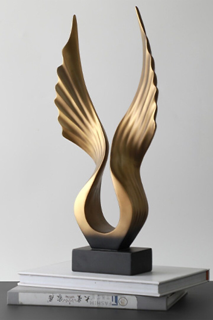Golden Resin & Marble Wings Sculpture by La Dimora Selections