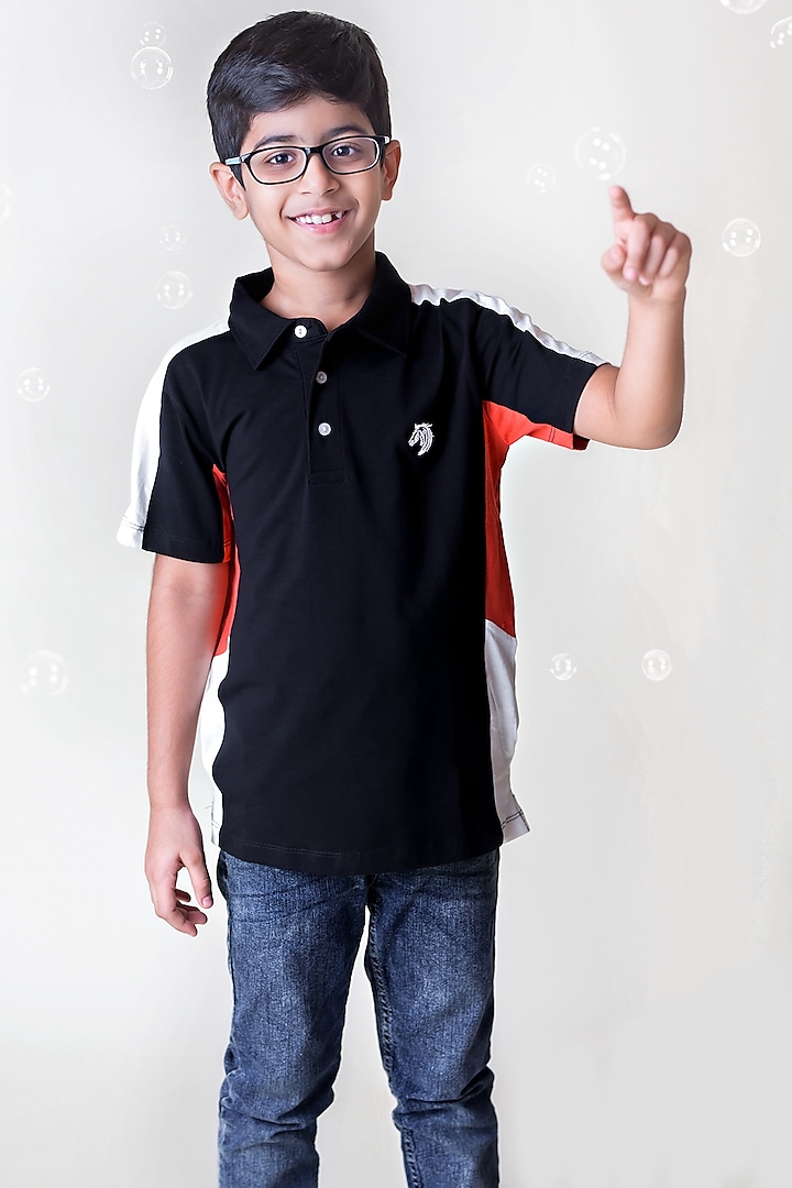 Black Cotton Polo T-Shirt For Boys by LADORE