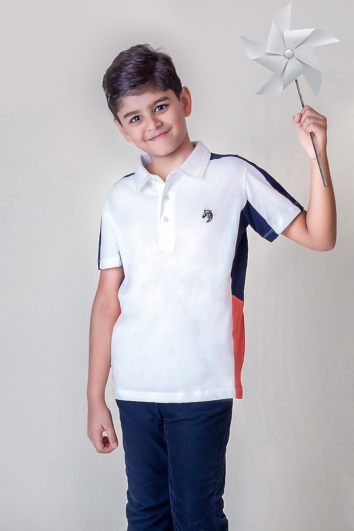 White Cotton Polo T-Shirt For Boys by LADORE
