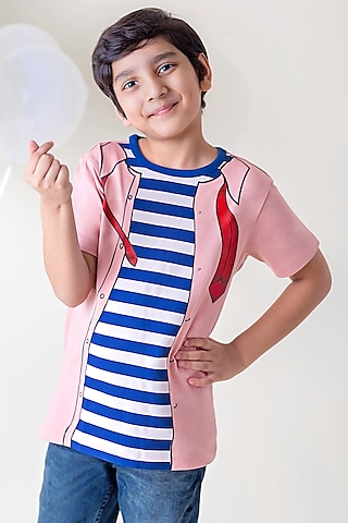 Pink & Blue Cotton T-Shirt by LADORE