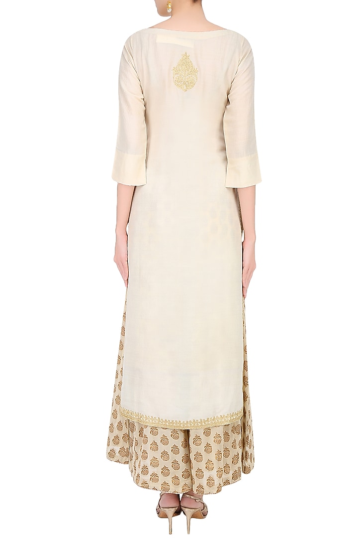 Ivory golden thread embroidered kurta with palazzo pants available only at Pernia's Pop Up Shop.