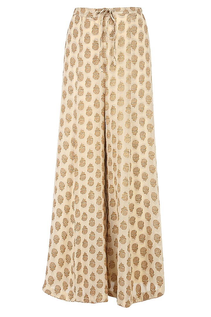 Ivory golden thread embroidered kurta with palazzo pants available only at Pernia's Pop Up Shop.