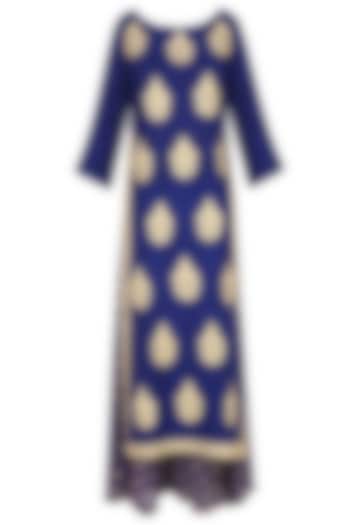 Blue Floral Motifs Embroidered Kurta with Palazzo Pants by Lajjoo c
