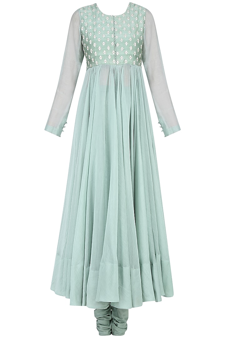 Sage blue boota applique kalidaar kurta set available only at Pernia's Pop Up Shop.