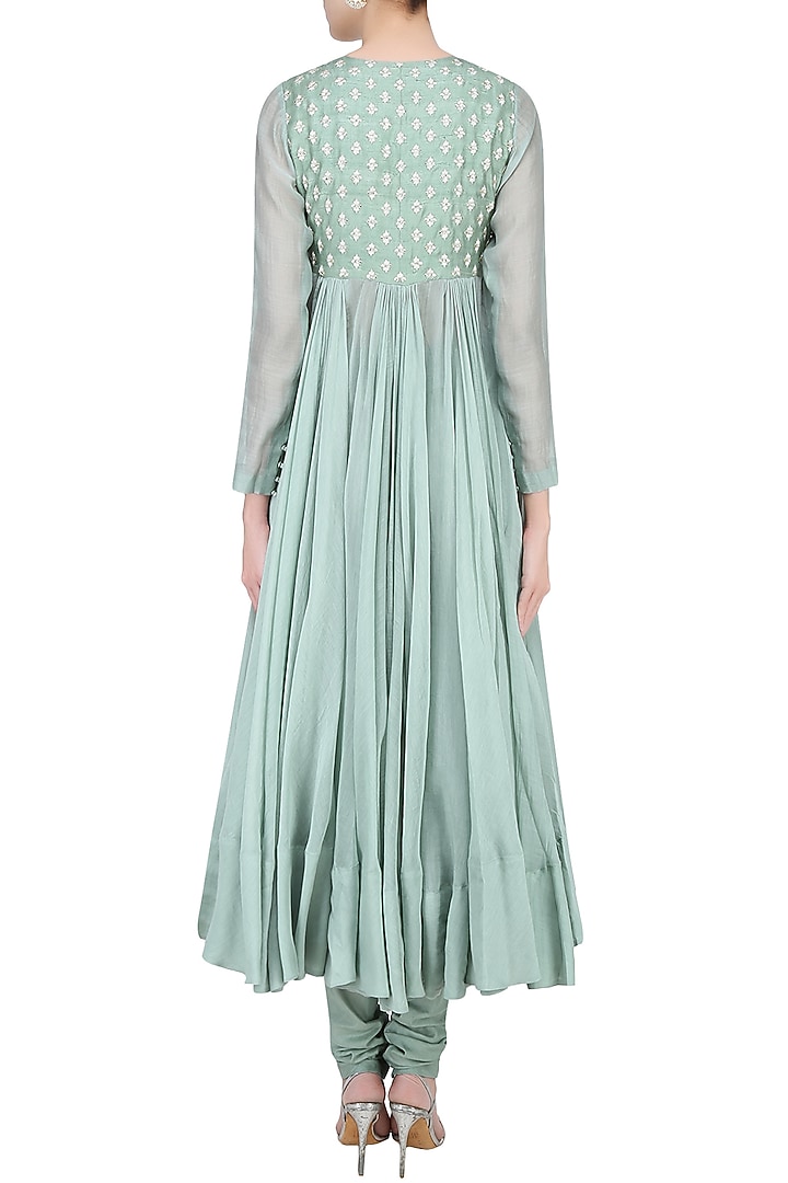 Sage blue boota applique kalidaar kurta set available only at Pernia's Pop Up Shop.