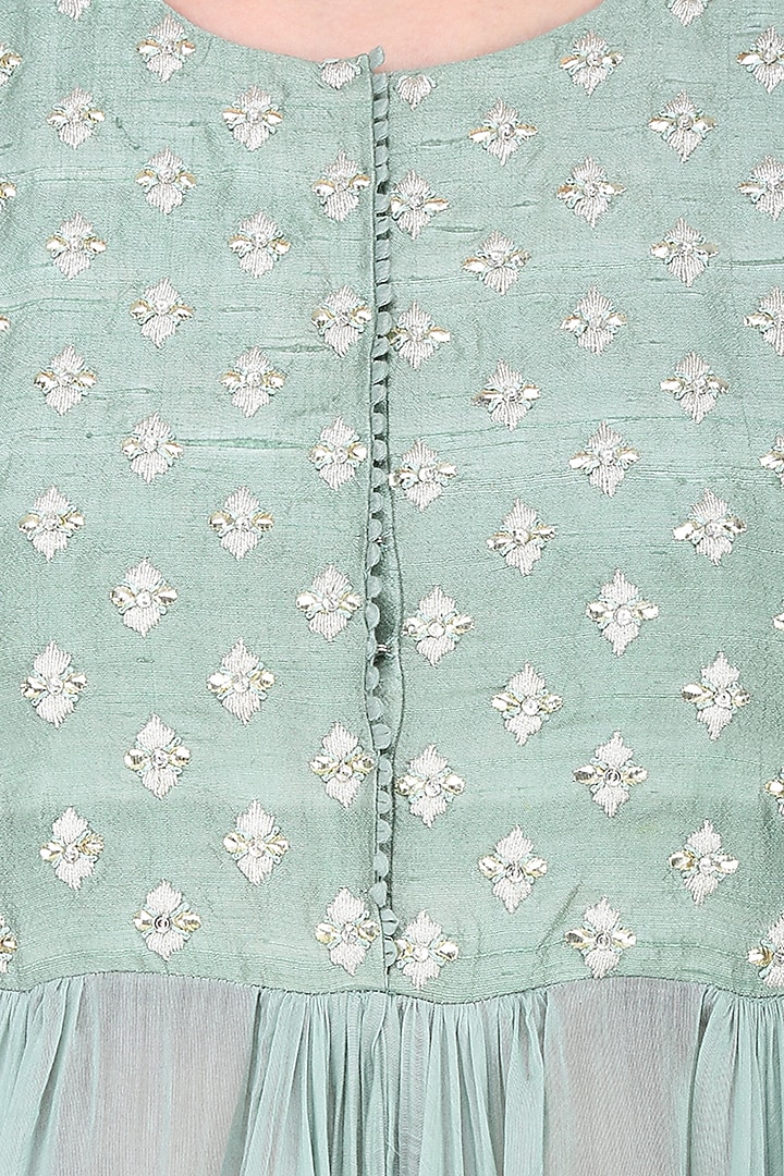 Sage blue boota applique kalidaar kurta set available only at Pernia's Pop Up Shop.