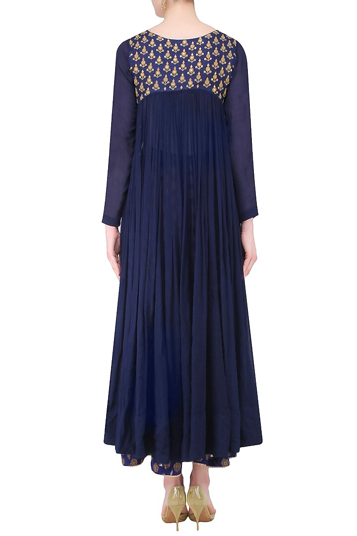Blue golden thread embroidered overlap kurta with sharara pants available only at Pernia's Pop Up Shop.